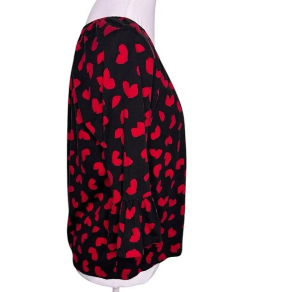 MICHAEL KORS Red Hearts and Bell Sleeves Black Top Size Medium